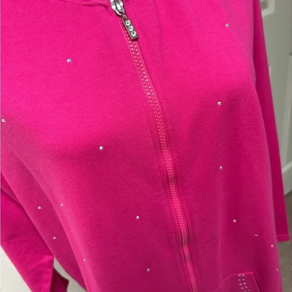 Quacker Factory Fuchsia Hooded Jacket with Sparkle Details - Picture 2 of 3